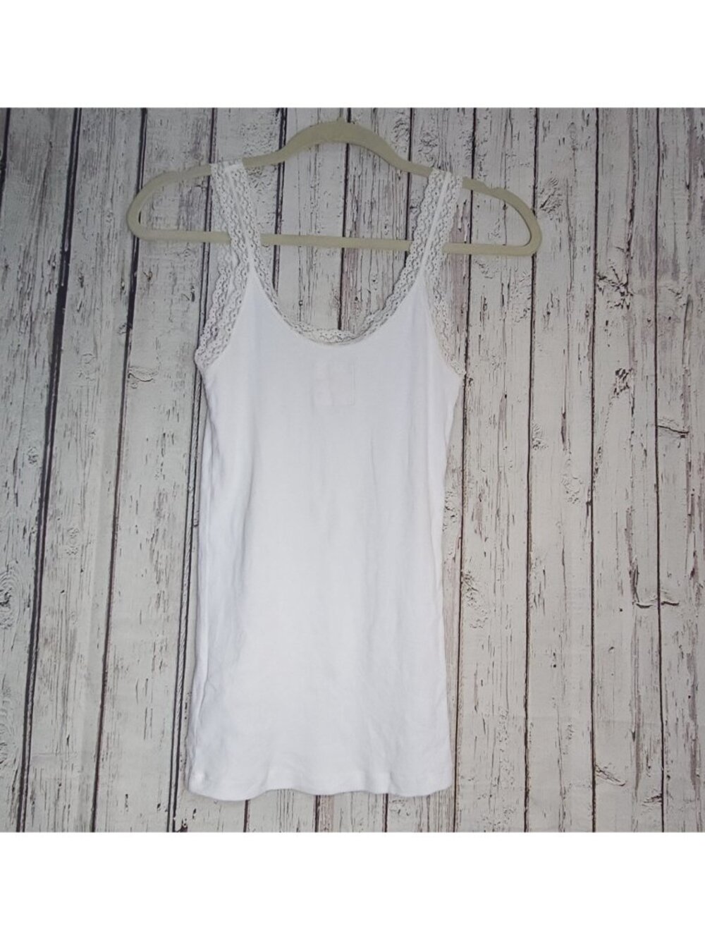 Vintage Hollister Y2K White Ribbed Lace Trim Cami Tank Top Preppy Size Large
